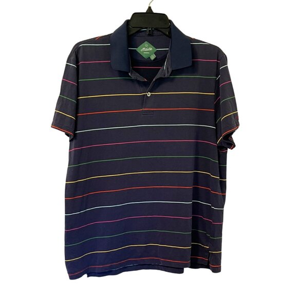 Maide by Bonobos Polo Shirt Men’s Large Navy Rainbow Stripe Short Sleeve - Picture 1 of 5